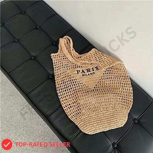 Straw Woven Tote Bag Foldable Large Capacity Boho Beach Shoulder Bag - Picture 5 of 8